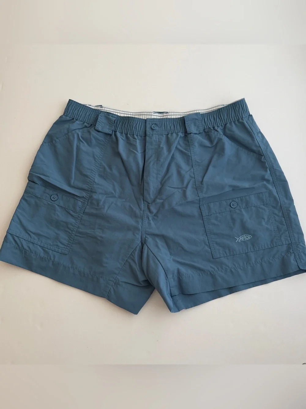AFTCO Fishing Shorts Men Size 42 Blue Nylon Cargo Multi Pockets Utility Stretch